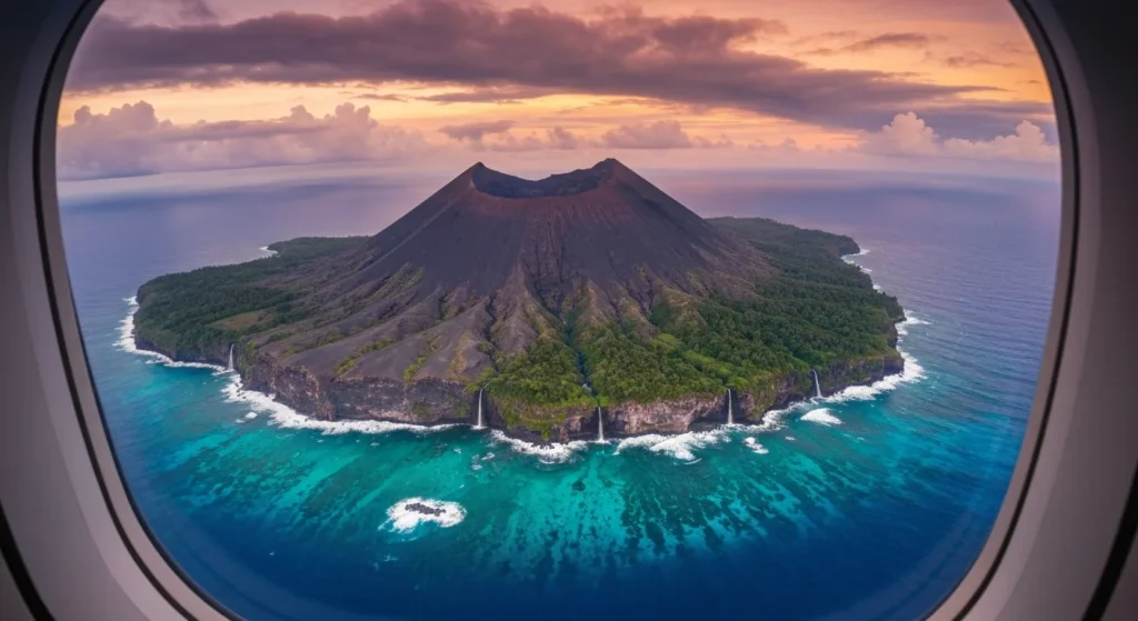 Aerial view tropical island from plane - Emirates route